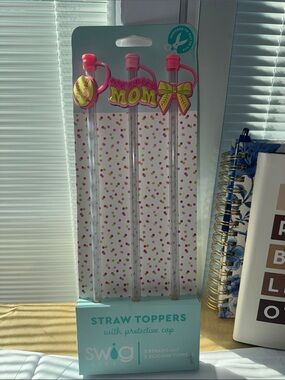 Swig Life Pink 'Softball Mom' Silicone Straw Toppers with Clear Straws